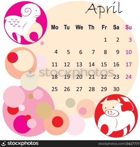 2011 calendar april with zodiac signs