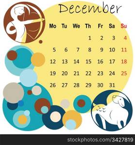 2011 calendar december with zodiac signs