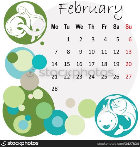 2011 calendar february with zodiac signs