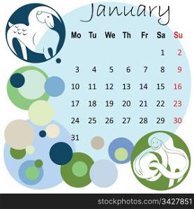 2011 calendar january with zodiac signs