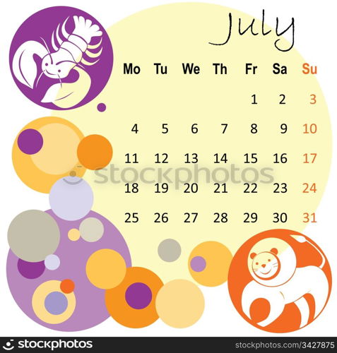 2011 calendar july with zodiac signs