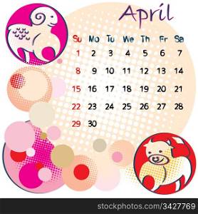 2012 calendar april with zodiac signs and United States Holidays