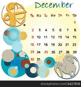 2012 calendar december with zodiac signs and united states holidays