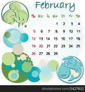 2012 calendar february with zodiac signs and united states holidays