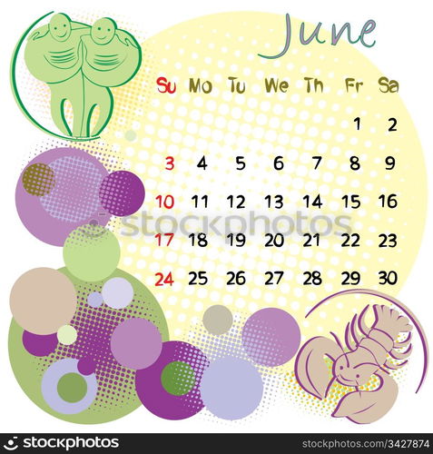 2012 calendar june with zodiac signs and united states holidays