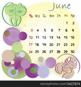 2012 calendar june with zodiac signs and united states holidays