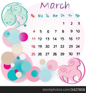 2012 calendar march with zodiac signs and united states holidays