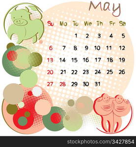 2012 calendar may with zodiac signs and united states holidays