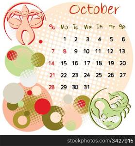 2012 calendar october with zodiac signs and united states holidays