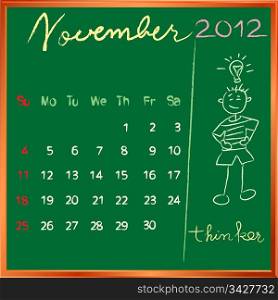 2012 calendar on a blackboard, november design with the happy thinker student profile for international schools
