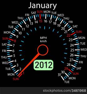 2012 year Aalendar speedometer car in vector. January.