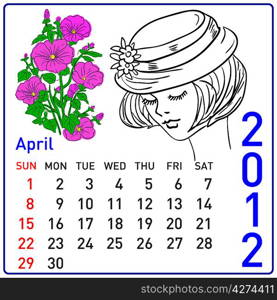 2012 year calendar in vector. April.