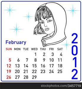 2012 year calendar in vector. February.