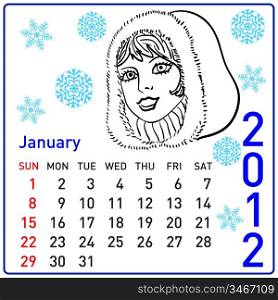 2012 year calendar in vector. January.