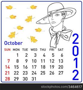 2012 year calendar in vector. October