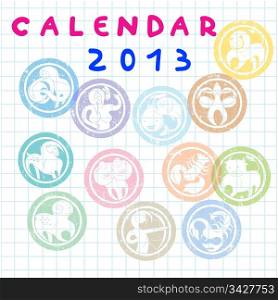 2013 cover for monthly calendar with zodiac signs