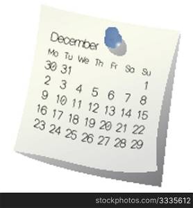 2013 December calendar on white paper
