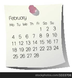 2013 February calendar on white paper