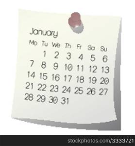 2013 January calendar on white paper