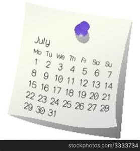 2013 July calendar on white paper