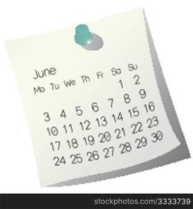 2013 June calendar on white paper
