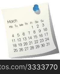 2013 March calendar on white paper