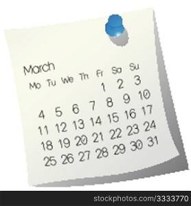 2013 March calendar on white paper