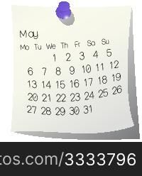 2013 May calendar on white paper