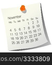 2013 November calendar on white paper