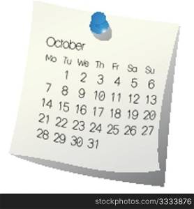 2013 October calendar on white paper