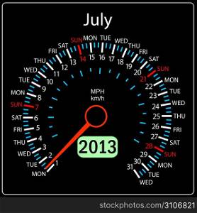 2013 year calendar speedometer car in vector. July.