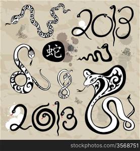 2013 Year snake symbol. Set Vector illustration