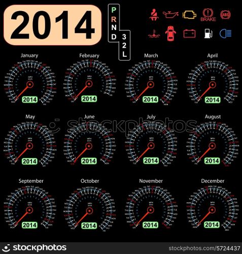 2014 year calendar speedometer car in vector.