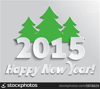 2015 Happy New Year greeting card. Celebration background with Christmas tree