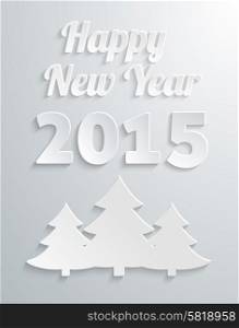2015 Happy New Year greeting card. Celebration background with Christmas tree