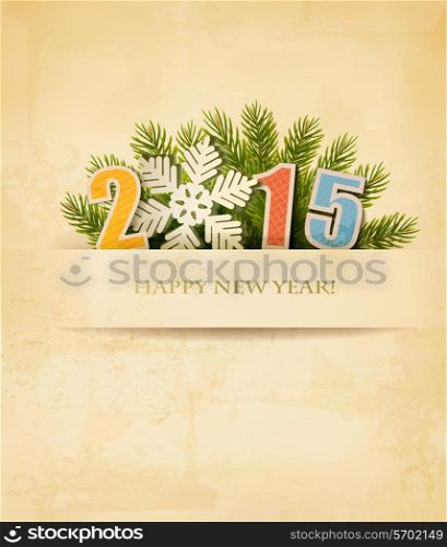 2015 with a snowflake on old paper background. Vector.