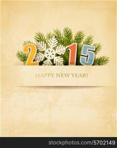 2015 with a snowflake on old paper background. Vector.