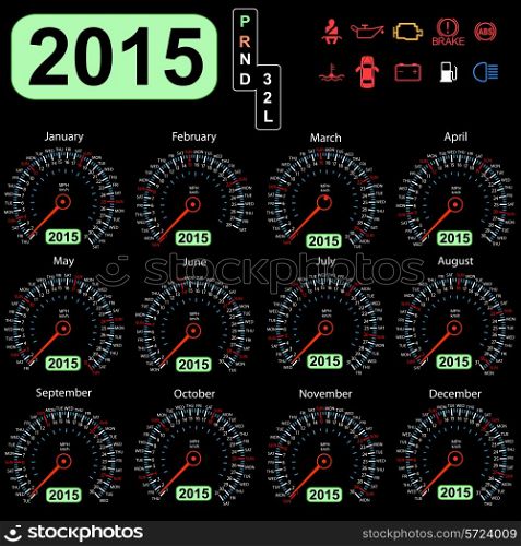 2015 year calendar speedometer car in vector.