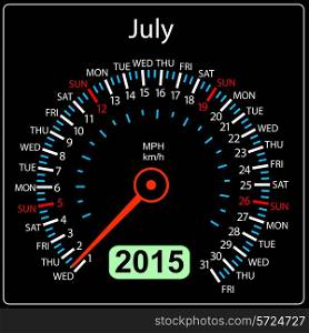2015 year calendar speedometer car in vector. July.