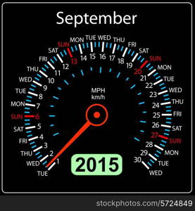 2015 year calendar speedometer car in vector. September.