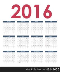 2016 New Year Calendar Vector Illustration EPS10. Calendar 2016 New Year. Vector Illustration