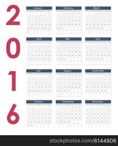 2016 New Year Calendar Vector Illustration EPS10. Calendar 2016 New Year. Vector Illustration