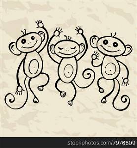 2016 New year. Chinese Animal astrological sign, Monkey. Hand drawn Vector Illustration