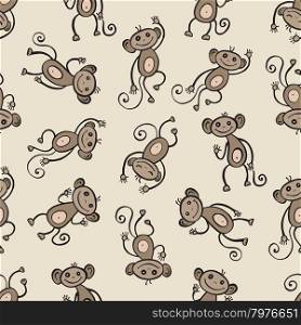 2016 New year. Chinese Animal astrological sign, Monkey. Seamless Hand drawn Vector background