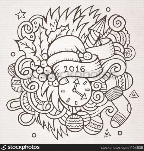 2016 New year doodles elements background. Vector sketchy illustration. 2016 New year doodles elements background