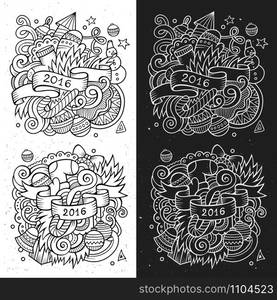 2016 New year doodles elements sketchy and chalkboard emblems. Vector illustration. New year doodles elements sketchy and chalkboard emblems