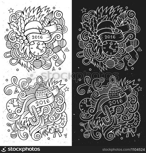 2016 New year doodles elements sketchy and chalkboard emblems. Vector illustration. New year doodles elements sketchy and chalkboard emblems