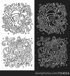 2016 New year doodles elements sketchy and chalkboard emblems. Vector illustration. New year doodles elements sketchy and chalkboard emblems