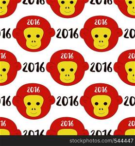2016 seamless pattern with stylized monkey head. Vector background for your design, textiles, wallpaper, print, new year wrapping paper. 2016 seamless pattern with stylized monkey head. Vector background