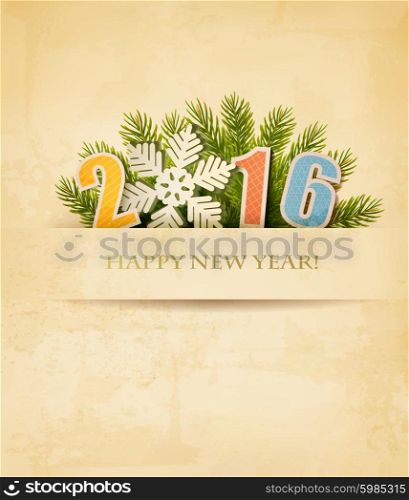 2016 with a snowflake on old paper background. Vector.